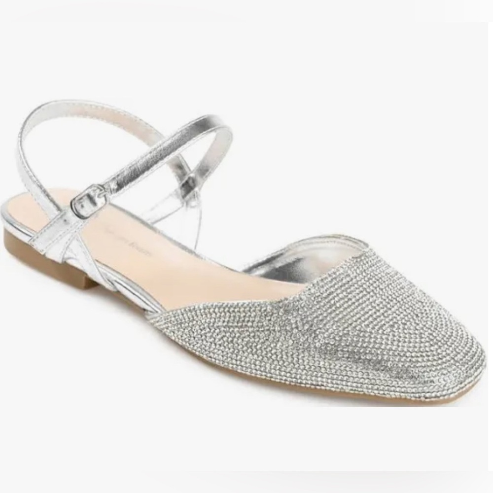 Journee Collection Silver Flats with Ankle Strap